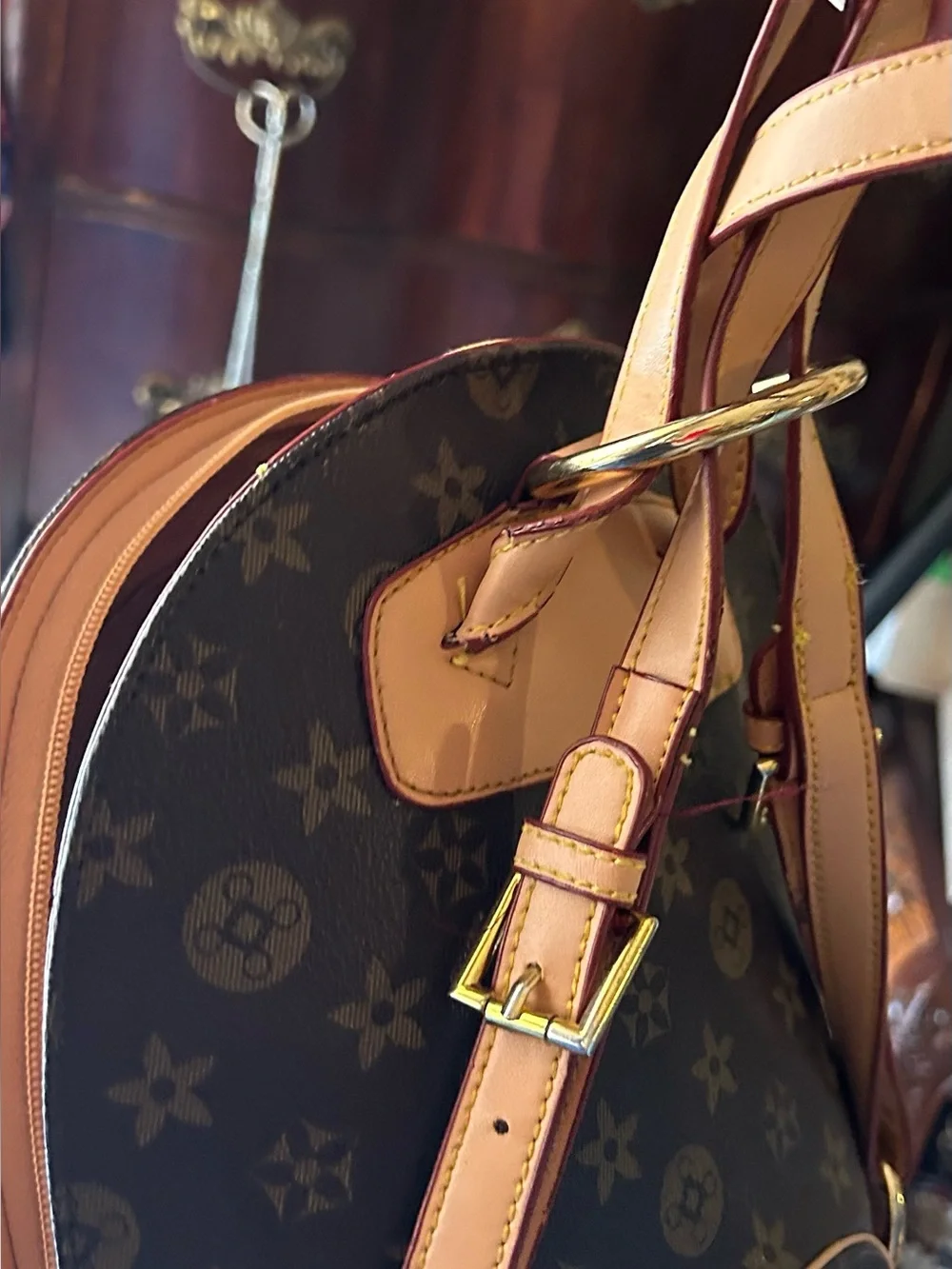 Luxury Monogram Brown Leather-like Accent backpack Bag - Unbranded